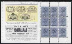 Booklet Pane - Great Britain 1985 Times Front Page bookle...