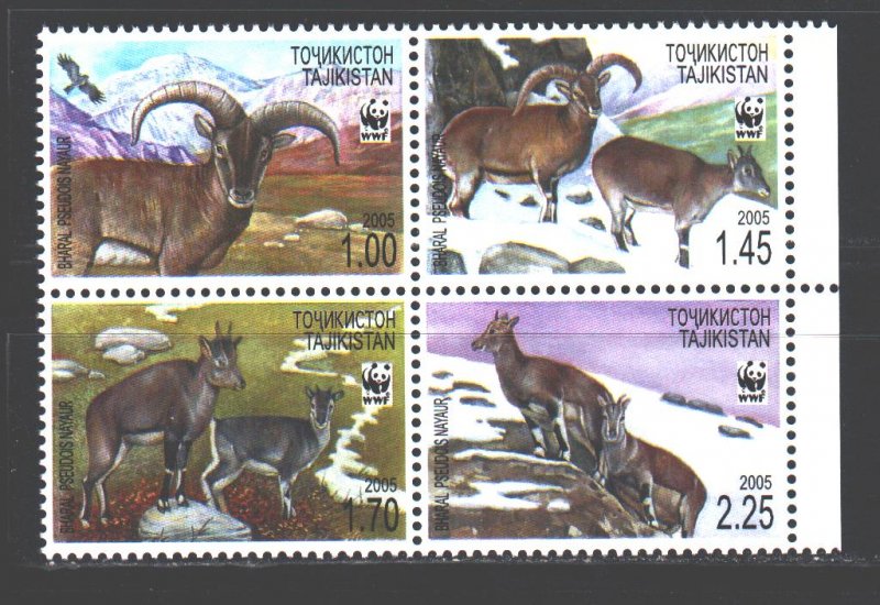 Tajikistan. 2005. kv392-95. Mountain goats WWF. MNH.