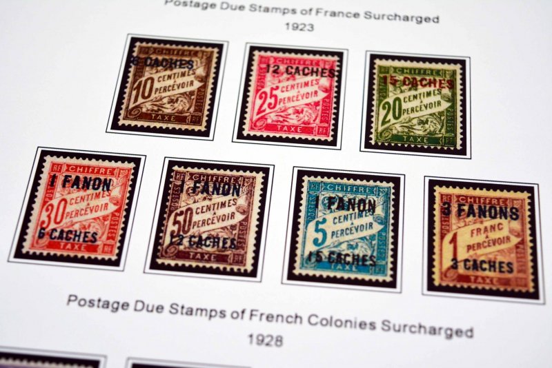 COLOR PRINTED FRENCH INDIA 1892-1954 STAMP ALBUM PAGES (29 illustrated pages)