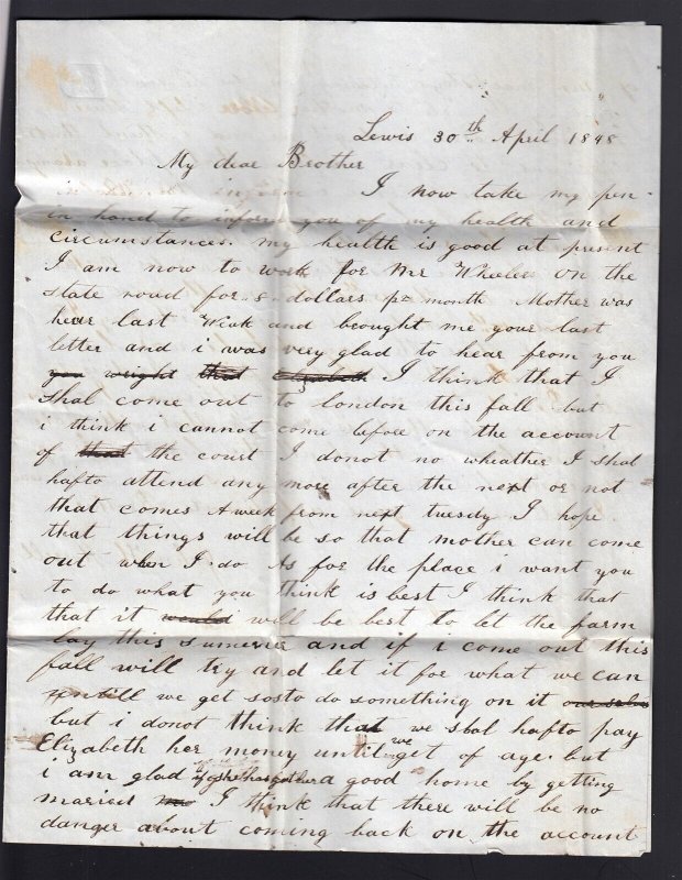 NEW YORK: Elizabethtown, NY 1848 CROSS BORDER to CANADA Manuscript 9