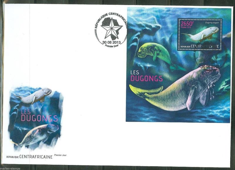 CENTRAL AFRICA 2013 DUGONGS SOUVENIR SHEET  FIRST DAY COVER