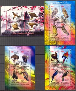 {g118} Chad Ivory Coast 2013 Birds 4 sheets Used / CTO Cinderella