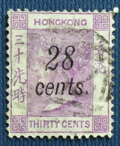 HONG KONG 1876-77 QV 28 cents on 30c Used SG#21 HK4289