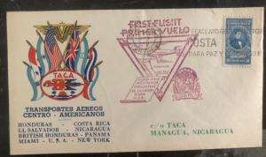 1943 San Jose First Flight Cover FFC To Managua Nicaragua TACA Airlines