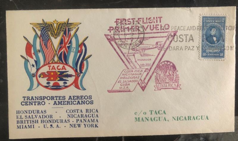 1943 San Jose First Flight Cover FFC To Managua Nicaragua TACA Airlines