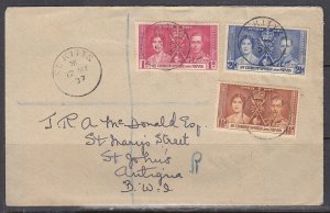 St. Kitts & Nevis Scott 76-8 FDC - 1937 Coronation Issue
