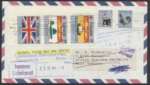 1984 Toronto Canada to Germany Air Mail Cover Returned Addressee Unknown
