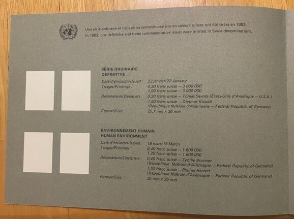 United Nations 1982 Year set with souvenir folder, NY, Geneva, Vienna & flags