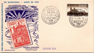 Spain 1964 FDC - 22nd Off & Int'l Exhibition Barcelona - Blue Cover - J8602