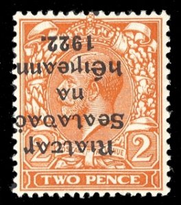 Ireland #16c (SG 12a) Cat£200, 1922 2p orange, Die I, sheet 2, overprint inv...