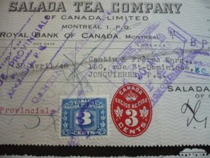 Revenue Stamps - Canada - VanDam# FX64,FCH5 - 2 Cheques with Tax Stamps