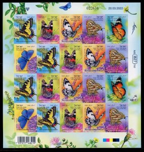 ISRAEL 2022 BUTTERFLY SELF ADHESIVE NON DENOMINATED SHEET MINT NEVER HINGED