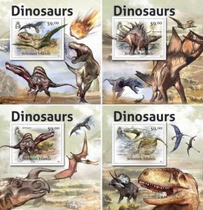 Solomon Islands - 2012 Dinosaurs - 4 Stamp Souvenir Sheets - SLM12121dlx