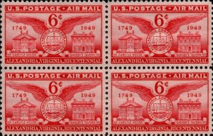 Scott C40 Block of 4  Alexandria VA Bicentennial 6 cent Issue of 1949 MNH