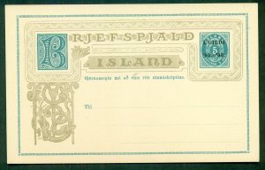 ICELAND, 5aur blue I GILDI Ovpt (type II) postal card, unused, VF, Facit 350kr