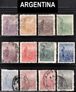 Argentina Scott 189-200 wtmk 87 complete set F to VF used.