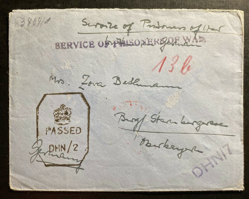 1940s Dehra Dun India POW Prisoner Of War Camp Cover To Berg Germany Bethmann