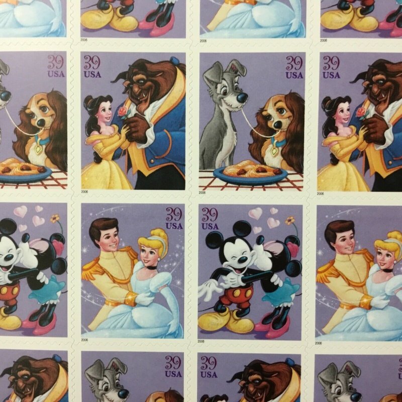 4025-4028   Art of Disney-Romance   MNH 39 c sheet of 20 FV $7.80.  Issued 2006 