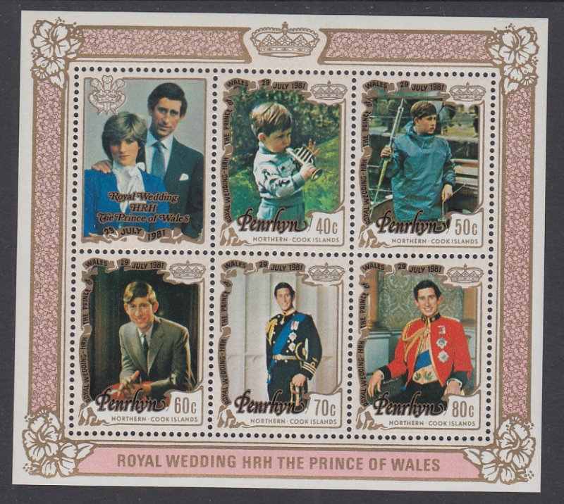 Penrhyn Island 180a Royal Wedding Souvenir Sheet MNH VF