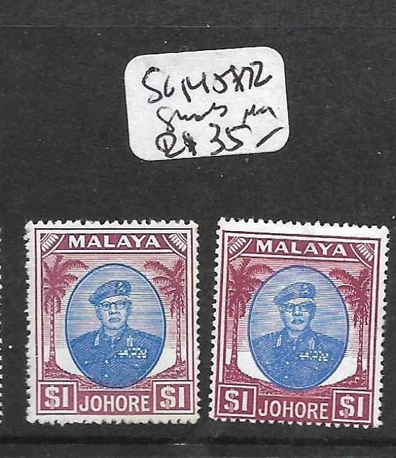 MALAYA JOHORE  (P2303B)  SULTAN $1.00   SG 145 X 2 SHADES   MOG