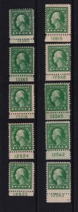 1917 Washington 1c Sc 498 MH/NH lot of plate number singles Hebert CV $30 (L02