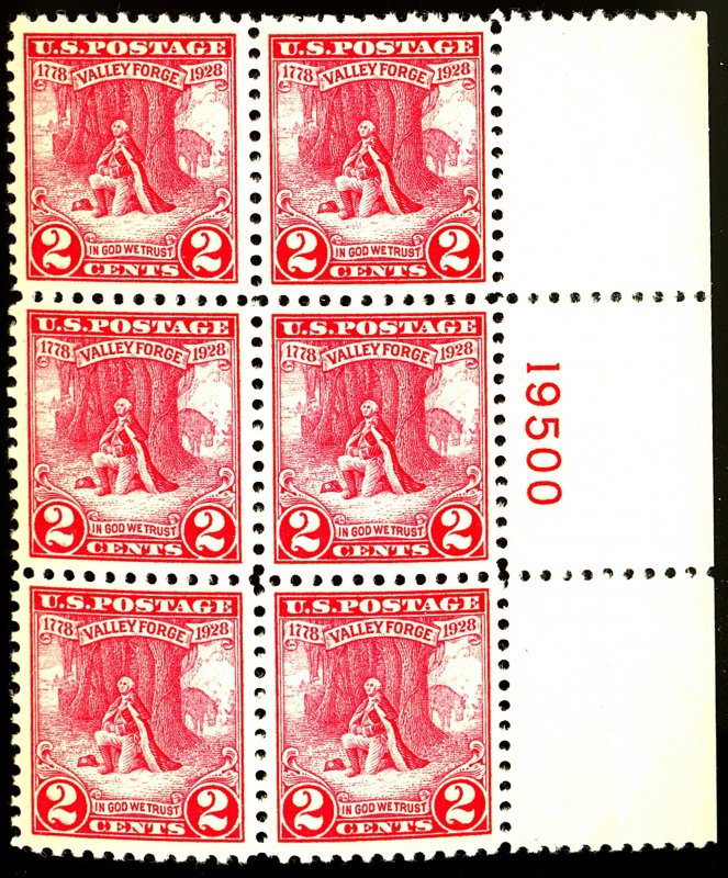 U.S. #645 MINT PL# BLOCK OF 6 OG NH