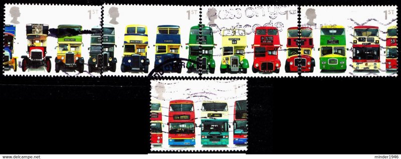 GREAT BRITAIN 2001 QEII 1st Multicoloured, Double Decker Buses Set SG2210-14 FU