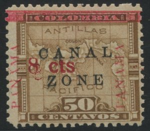 Canal Zone 19c Double 8 cts Overprint Mint Stamp with APEX Cert HV116