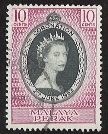 1953 Perak Coronation of Queen Elizabeth II 10С (LL-57)