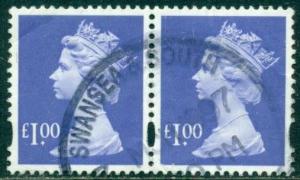 GREAT BRITAIN SG-Y1725, SCOTT # MH237 HORIZONTAL MACHIN PAIR, USED, GREAT PRICE