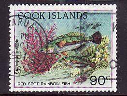 Cook Is.-Sc#1078- id12-used 90c Rainbow Fish-Marine Life-1992-4-