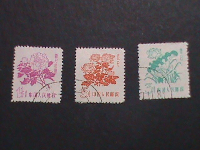​CHINA-1958-SC#389-91-R10 PEONEY-LOTUS & CHRYSANTHEMUM FLOWERS- USED VERY FINE