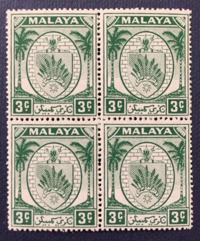 Malaya NEGRI SEMBILAN 1949-55 Coat of Arms 3c Block of 4V SG#44 MNH M5093