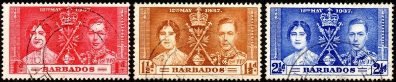 1937 Barbados Sg 245/247 KGVI Coronation Issue Fine Used