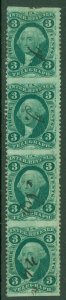 EDW1949SELL : UNITED STATES 1862-71 Sc# R19b Scarce VF Used Part perf strip of 4