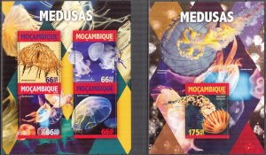 Mozambique 2016 Marine Life Jelly Fish Sheet + S/S MNH