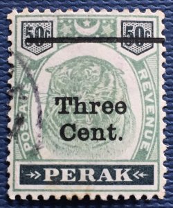 Malaya PERAK 1900 Tiger 3c opt 50c Fine Used SG#85 M4982