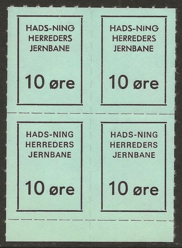 Denmark HHJ Private Parcel Post Railway BLOCK Hads-Ning Herreders Jernbane VF-NH-