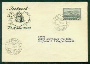 ICELAND, 1957, 25kr (#305) FDC, scarcer & VF, Facit $90.00