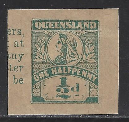 Queensland H&G # E9, cut square of pse postal stationery wrapper, issued 1899