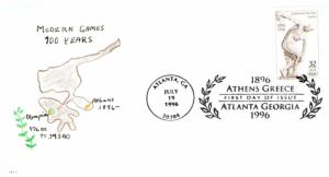 #3087 Centennial Olympic Games - Hand Colored Valsing Cachet