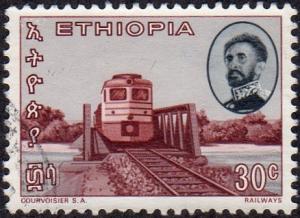 Ethiopia 447 - Used - 30c Diesel Locomotive / Bridge (1965) (cv $0.35)