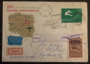 1960 Warsaw Poland First Day Airmail Cover FDC to Gniezno Stamps Centenary