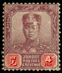 MALAYSIA - Johore SG81a, 4c dull purple & carmine, UNUSED. Cat £20.