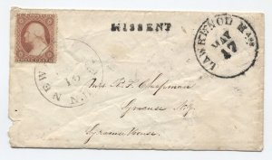 c1860 cover from NH missent auxiliary marking Lawrence MA [6592]