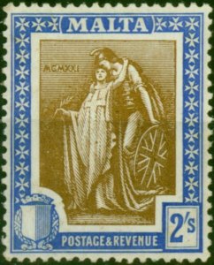 Malta 1922 2s Brown & Blue SG135 Fine MM