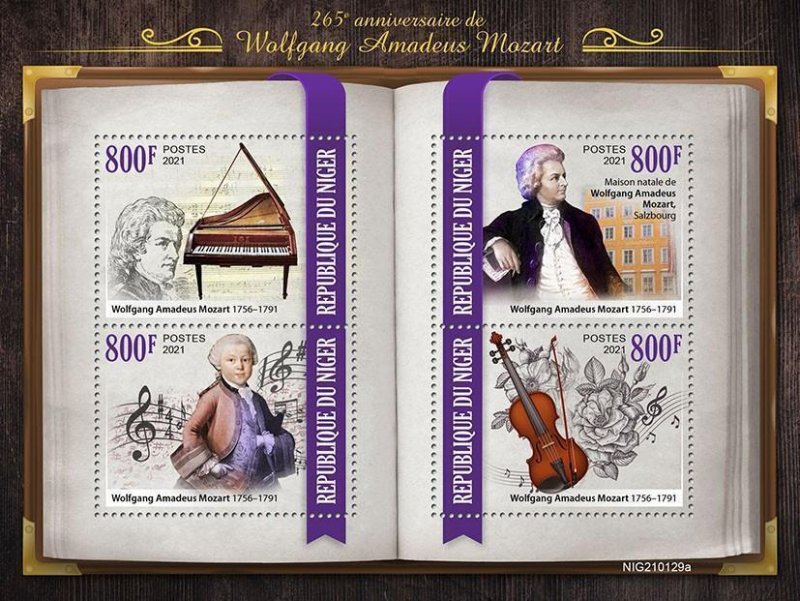 Niger 2021 MNH Music Stamps Wolfgang Amadeus Mozart Composers 4v M/S