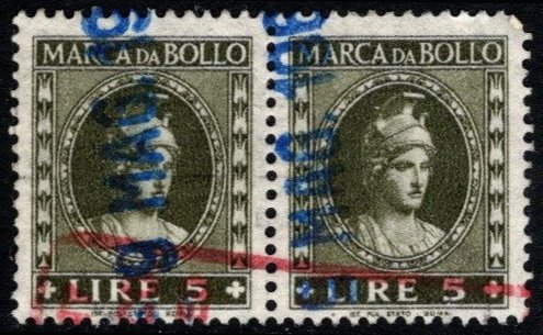 1946 Italy General Revenue 5 Lire Duty Stamp Pair Used