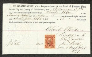 USA R24c REVENUE STAMPS 3 DOCS CHRISTY WELDON JUDGEMENT INDEX PHILADELPHIA 1865