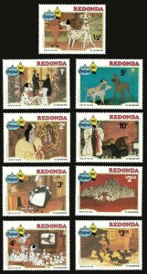 Redonda 1982 - Disney, 101 Dalmatians, Christmas - Set of 9 Stamps - MNH